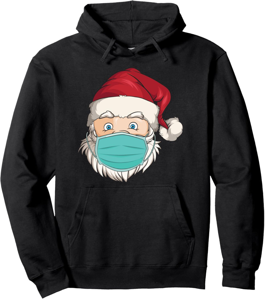 Christmas 2020 quarantine mask cute Santa wearing mask kids Pullover Hoodie