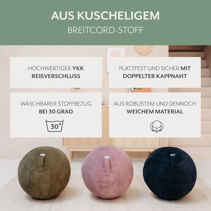 VLUV® BOL VLIP Sitzball Büro Ergonomisch [Atmungsaktiv mit Tragegriff und Wegrollschutz] Waschbarer