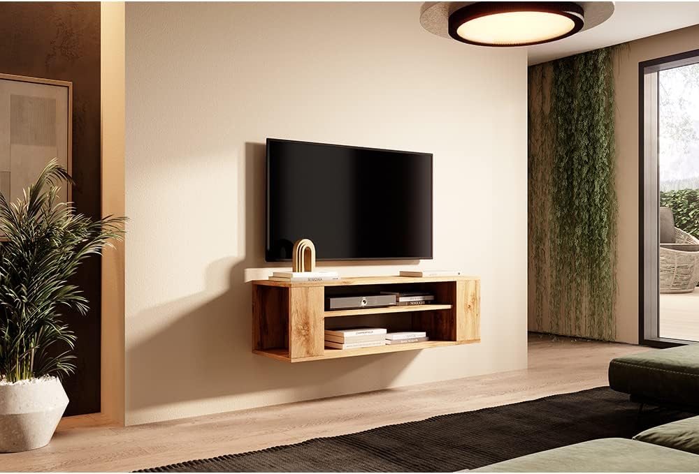 Selsey Weri - TV-Board hängend mit 2 offenen Fächern, minimalistisch, 100 cm breit (Wotan Eiche), Wo