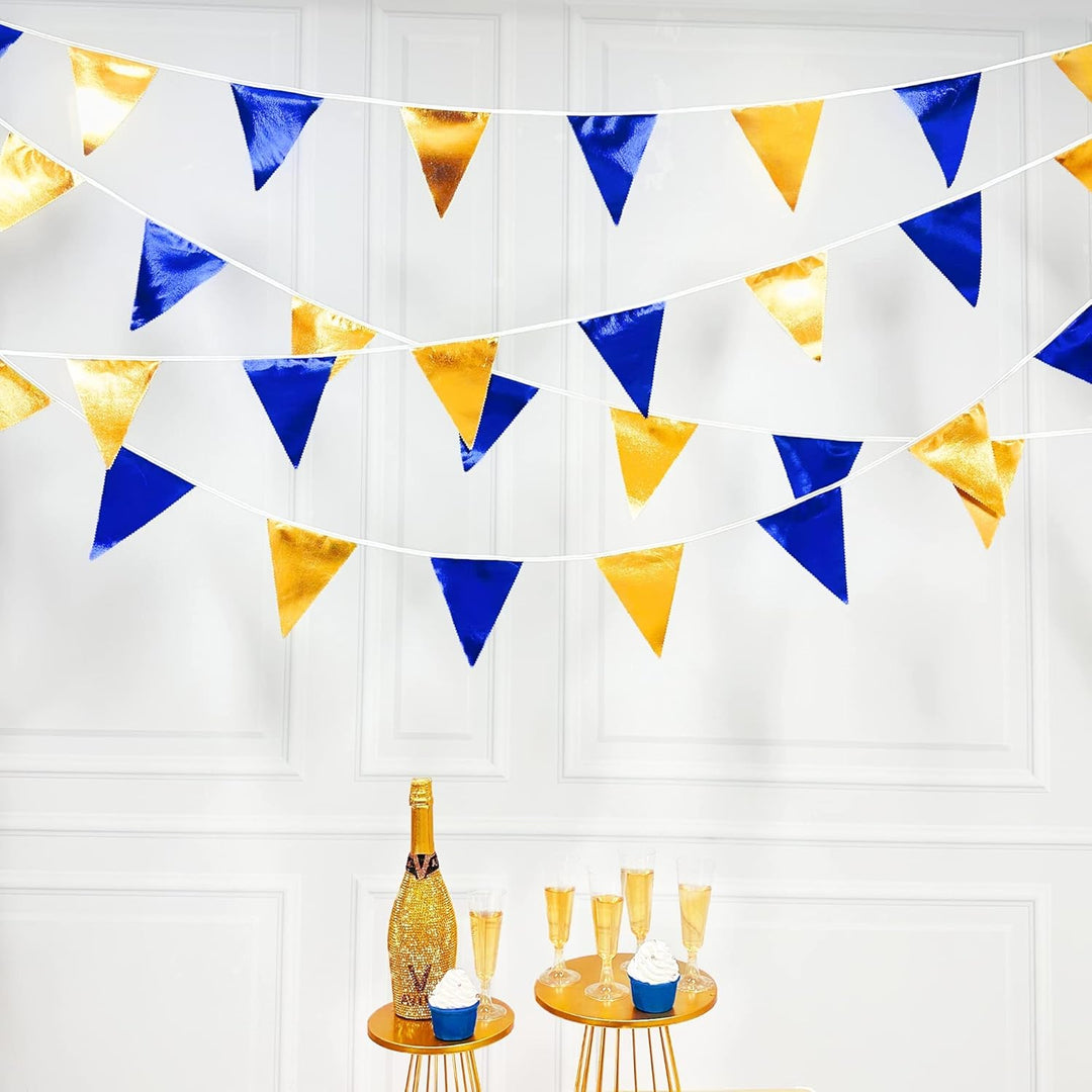 32 Ft Blau Gold Stoff Dreieck Banner Flagge Doppelseitig Metallic Holographische Wimpel Wimpel Girla