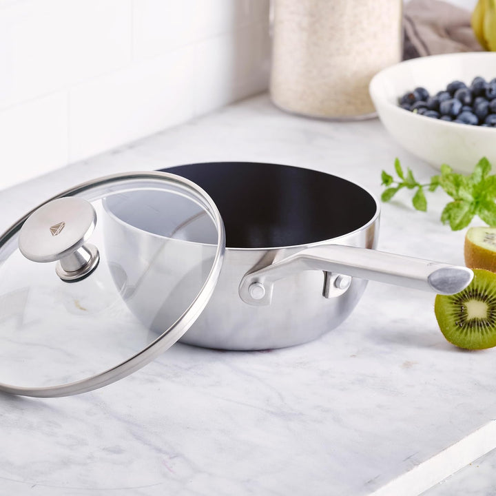 Blue Diamond Cookware Triple Steel Edelstahl Diamantverstärkte Keramik Antihaft, 16 cm/1,2L Stielkas