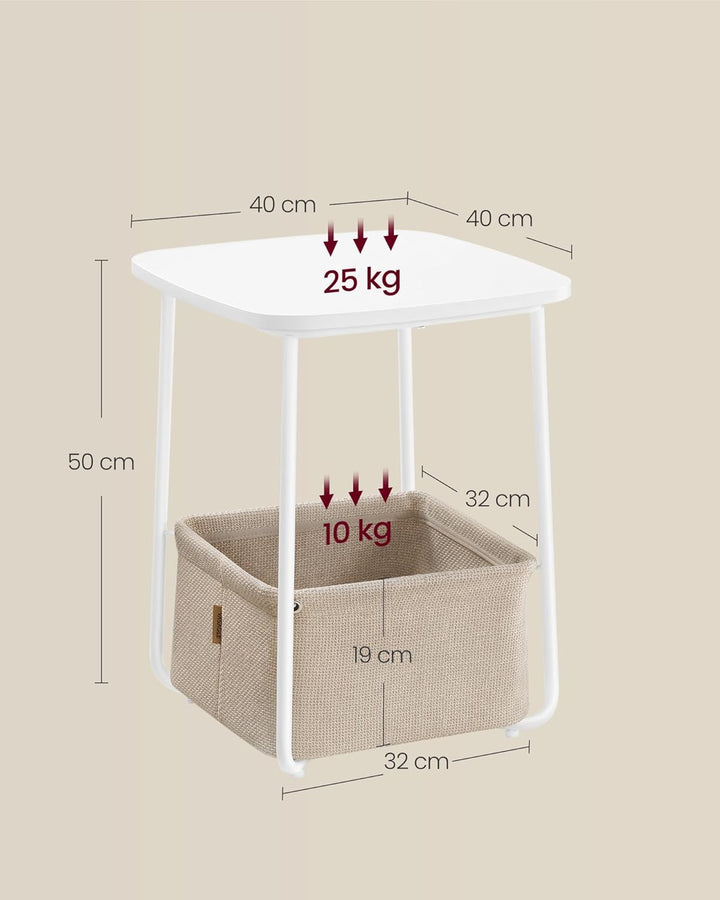 VASAGLE Beistelltisch quadratisch, Kleiner Tisch, Couchtisch klein, Wohnzimmertisch, Korb aus Stoff,