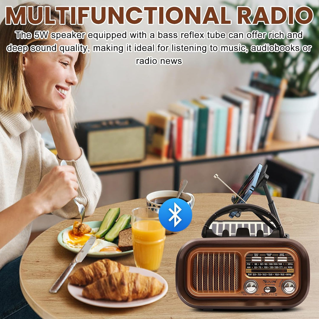 Retro Radio mit Bluetooth: AM/FM/SW Radio, Nostalgie Ra dio mit Solarladefunktion + 5W-Lautsprecher,
