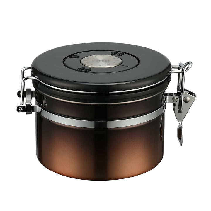900 ml luftdichter Edelstahl-Kaffeedose (250–500 g), Kaffeebehälter mit Datums-Tracker-Deckel Kupfer