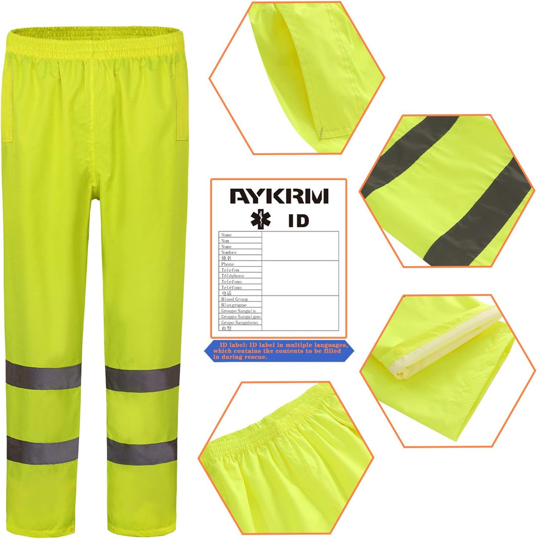 AYKRM Hi Viz 2 Band Reflective Tape Waterproof Rain Hi Vis Safety Over Trouser Work Elasticated Wais