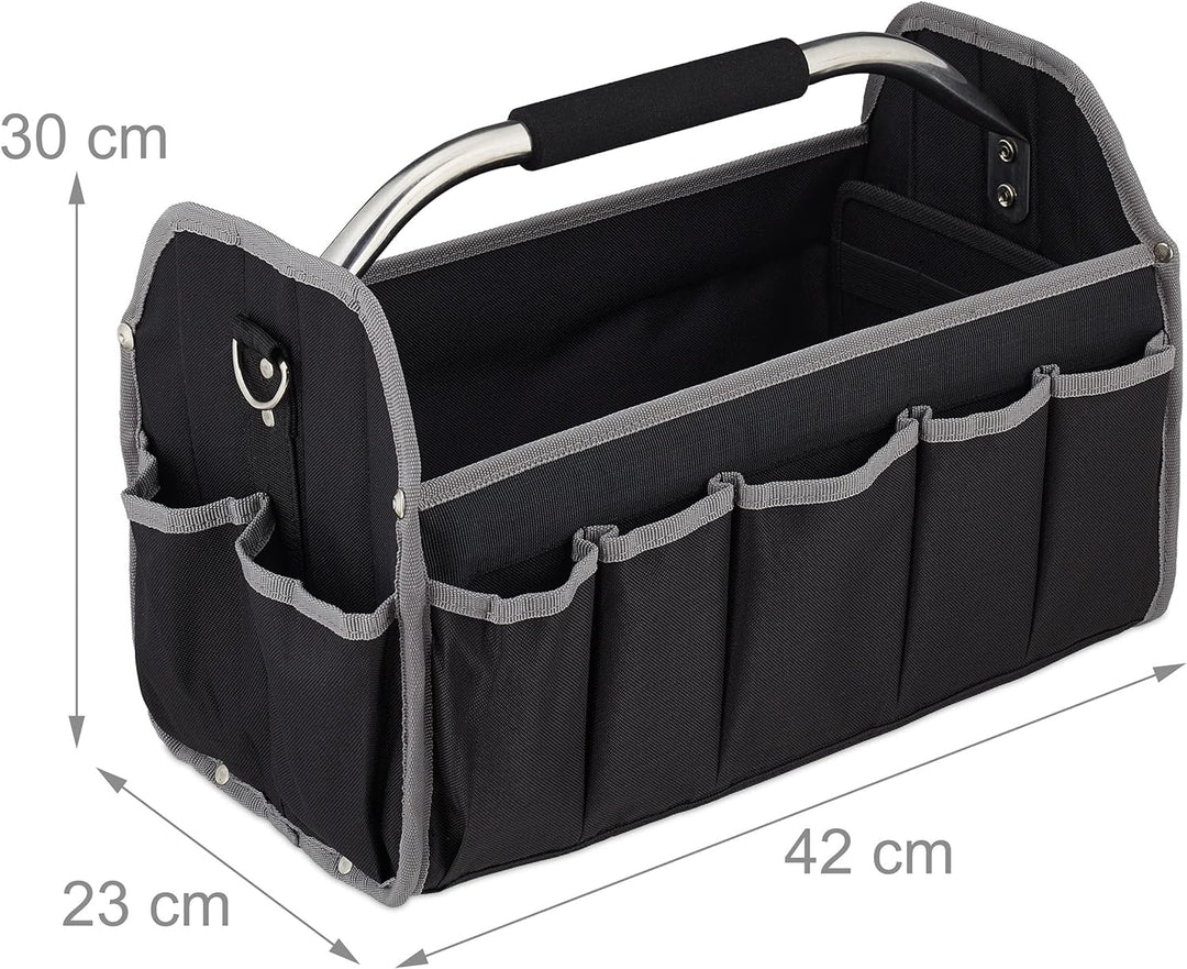 Relaxdays Werkzeugtasche, leer, Schultergurt & Tragegriff, offene Tragetasche für Werkzeug, HBT 30 x