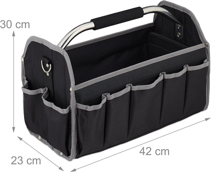 Relaxdays Werkzeugtasche, leer, Schultergurt & Tragegriff, offene Tragetasche für Werkzeug, HBT 30 x
