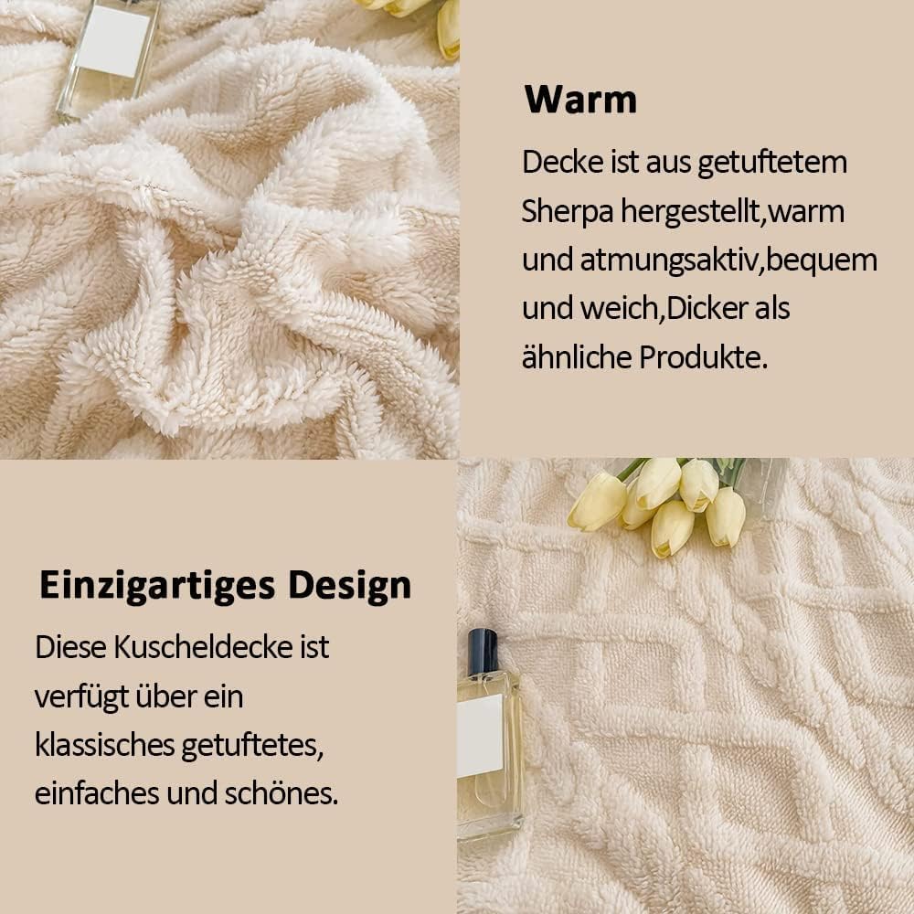 WONGS BEDDING Kuscheldecke 220x240 Flauschig Sherpa Decke, Sofaüberwurf Fleecedecke, Dick Sofadecke