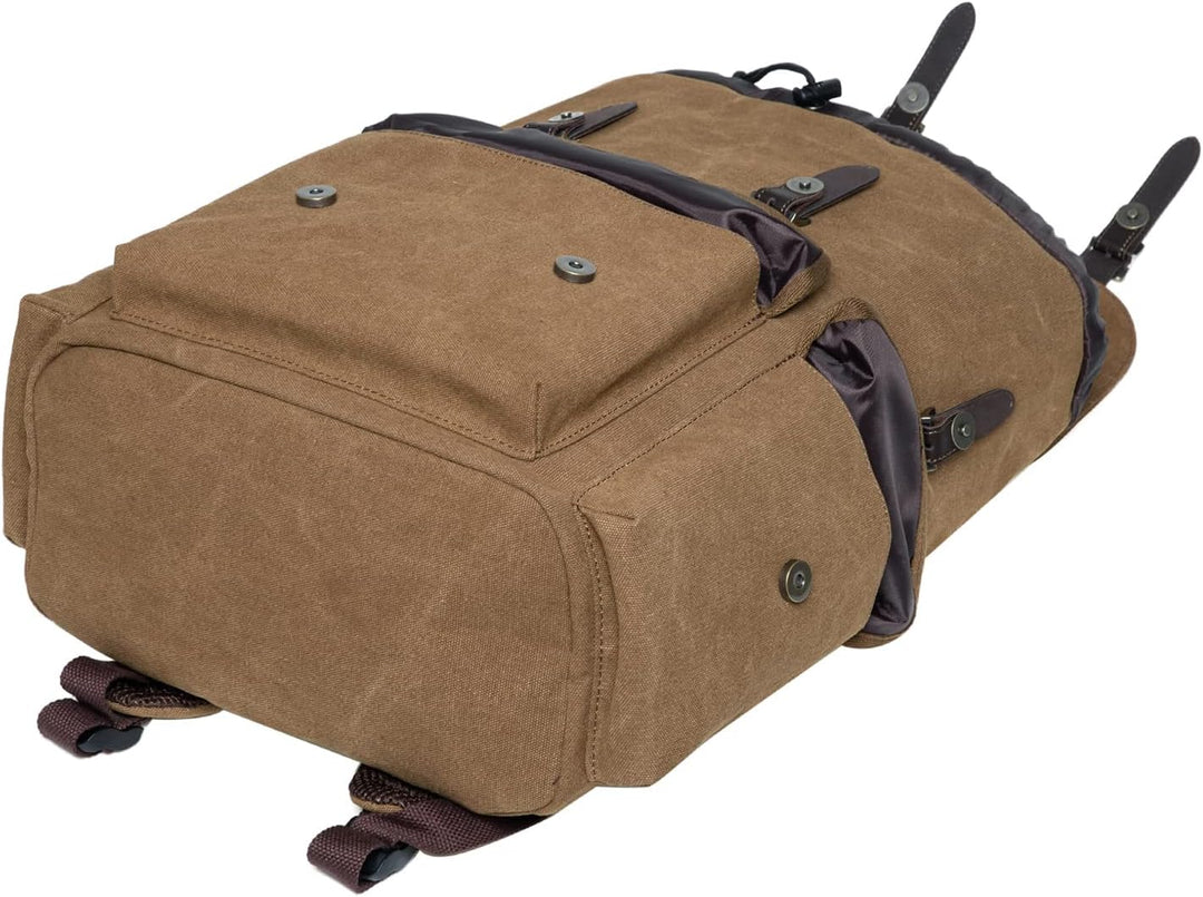 KAUKKO Canvas Retro Rucksack Damen Herren, Vintage Jagdrucksack Wanderrucksack mit 14 Zoll Laptopfac