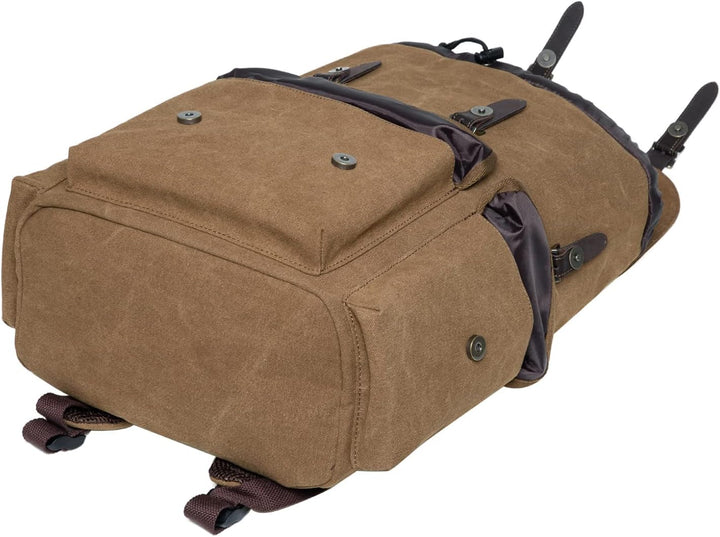 KAUKKO Canvas Retro Rucksack Damen Herren, Vintage Jagdrucksack Wanderrucksack mit 14 Zoll Laptopfac