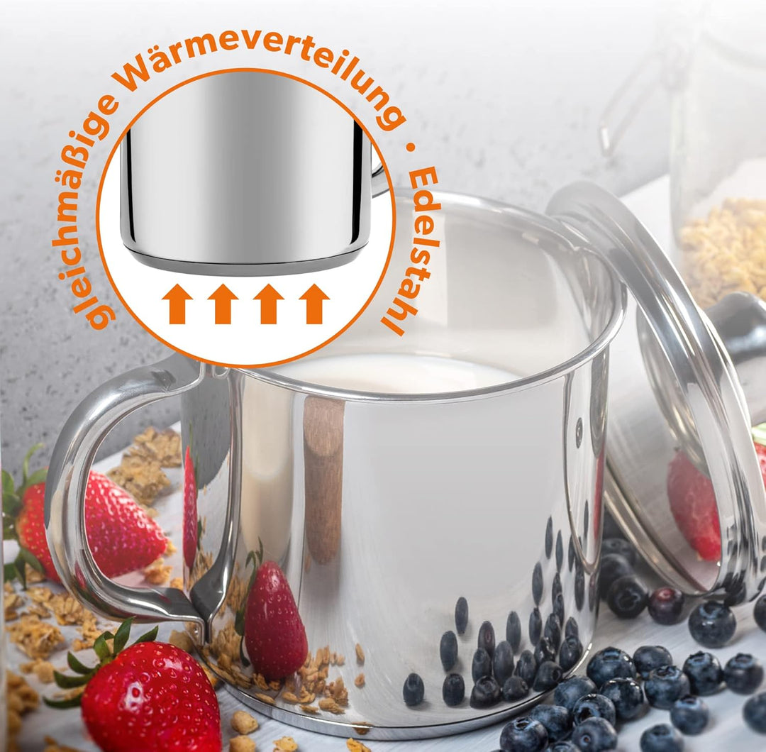 KADAX Edelstahltopf mit Glasdeckel, 1,2L Kochtopf Induktion mit Griff, Milchtopf, Deckel mit Dampflo