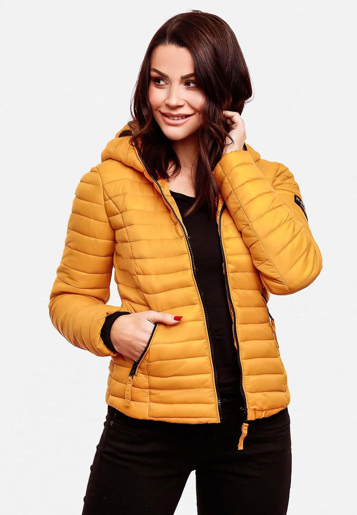 Navahoo Damen Damen leichte Übergangsjacke Steppjacke mit Kapuze Kimuk XS-XXL XS Gelb, XS Gelb