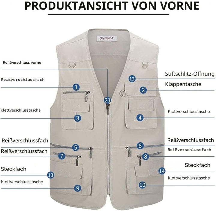 Herren Leichte Freizeitweste, Outdoor, Herren, mehrere Taschen, Weste, Casual, Sportjacke, Journalis