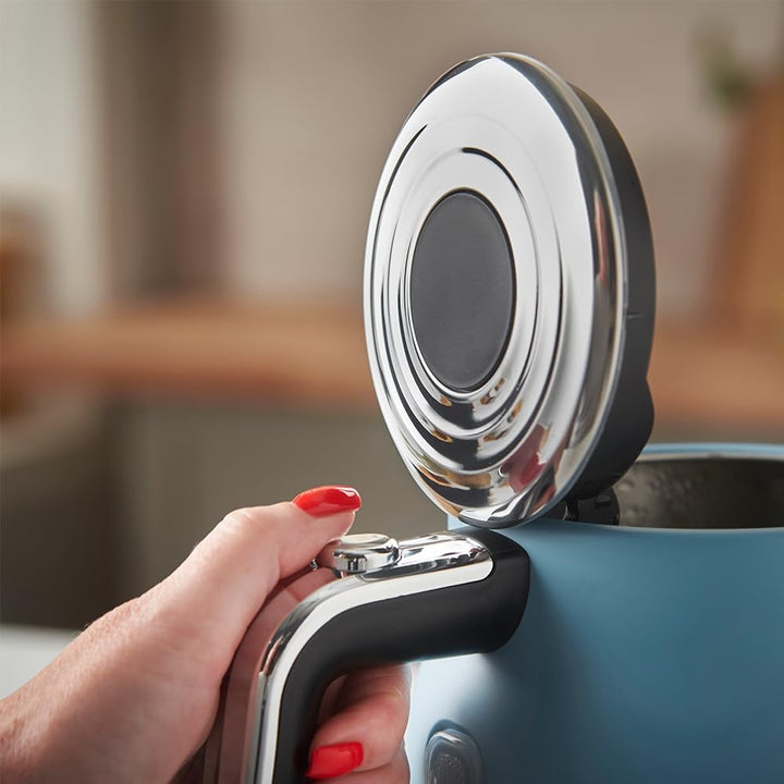Russell Hobbs Wasserkocher [1,7L, 2400W] Hanley Retro Blau (Edelstahl, Vintage Design, Perfect Pour
