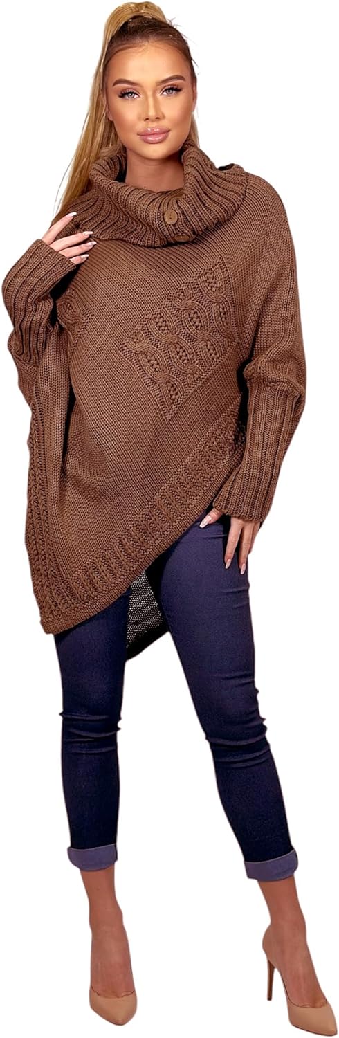 Mississhop Poncho Strick Sweatshirt Pullover Umhang Überwurf Einheitsgrösse 1-kakao, Einheitsgrösse