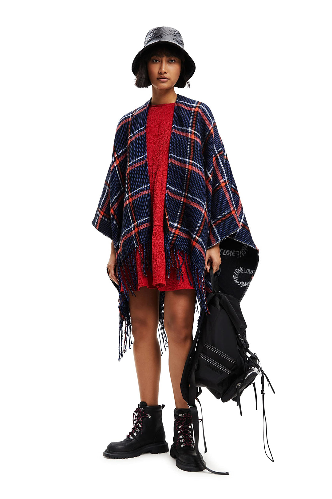 Desigual Women's Mix Cuadros P Poncho, Blue, U