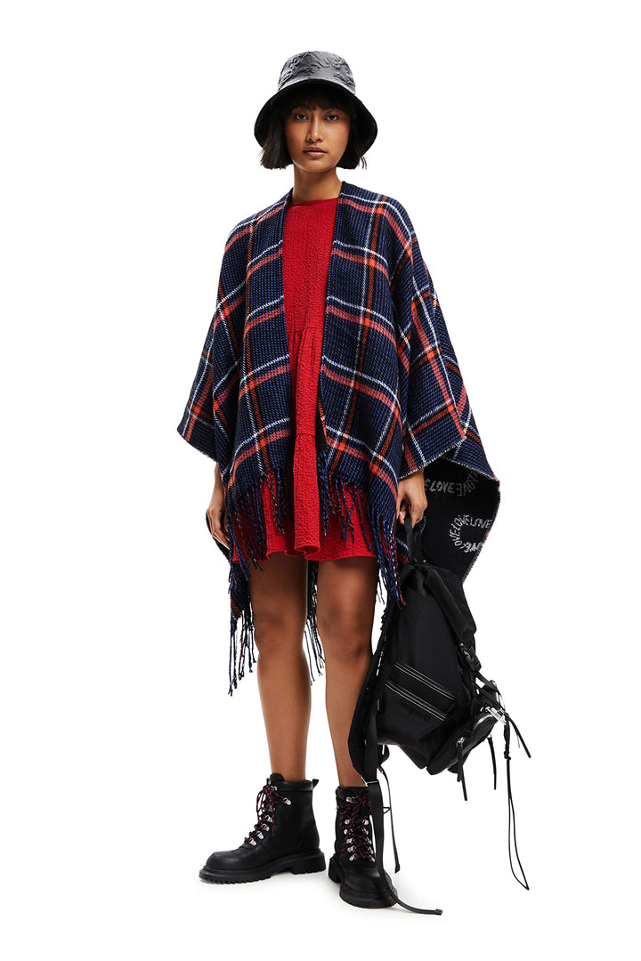 Desigual Women's Mix Cuadros P Poncho, Blue, U