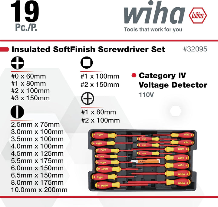 Wiha Schlitz- und Kreuzschlitzschraubendreher-Set, isoliert, 1000 Volt, 19-teilig, 32095, 19