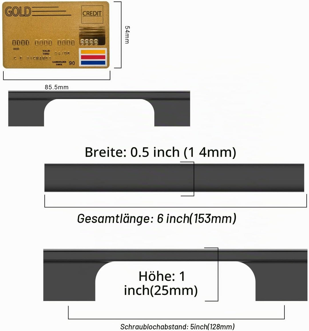 Amerdeco 10 Stück Möbelgriffe Schwarz 128mm Lochabstand Schubladen Griffe für Küchenschränke Schrank