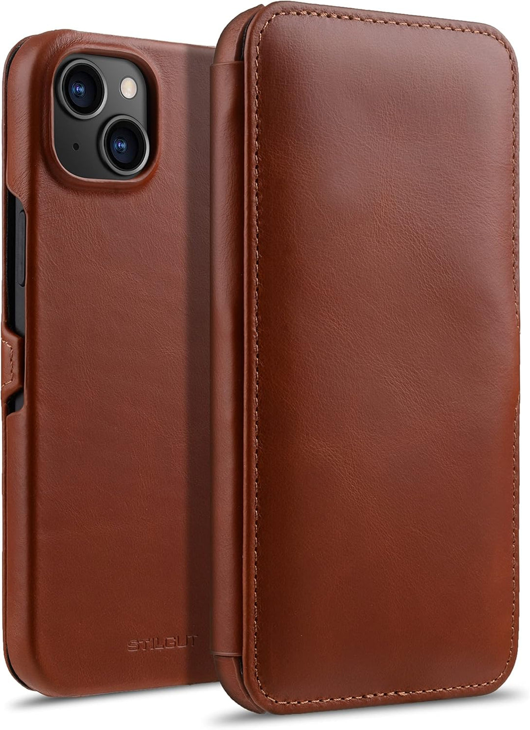 STILGUT Book Case kompatibel mit iPhone 14 Plus (6.7") Hülle aus Leder mit Clip-Verschluss, Klapphül