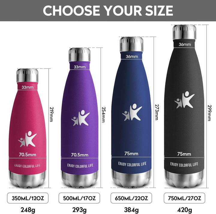 KollyKolla Thermosflasche, Trinkflasche Edelstahl 500ml/750ml/1L, Auslaufsicher Thermoskanne, BPA-Fr