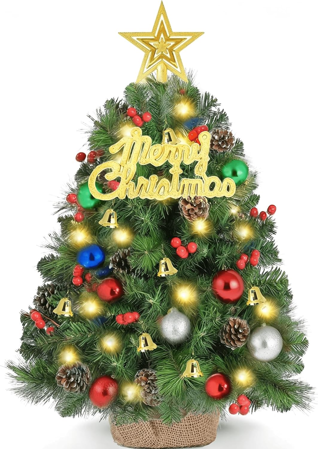 Mini Weihnachtsbaum klein-Künstlich mit 50 DIY Weihnachtsdekoration,60cm Kleiner Weihnachtsbaum Tisc