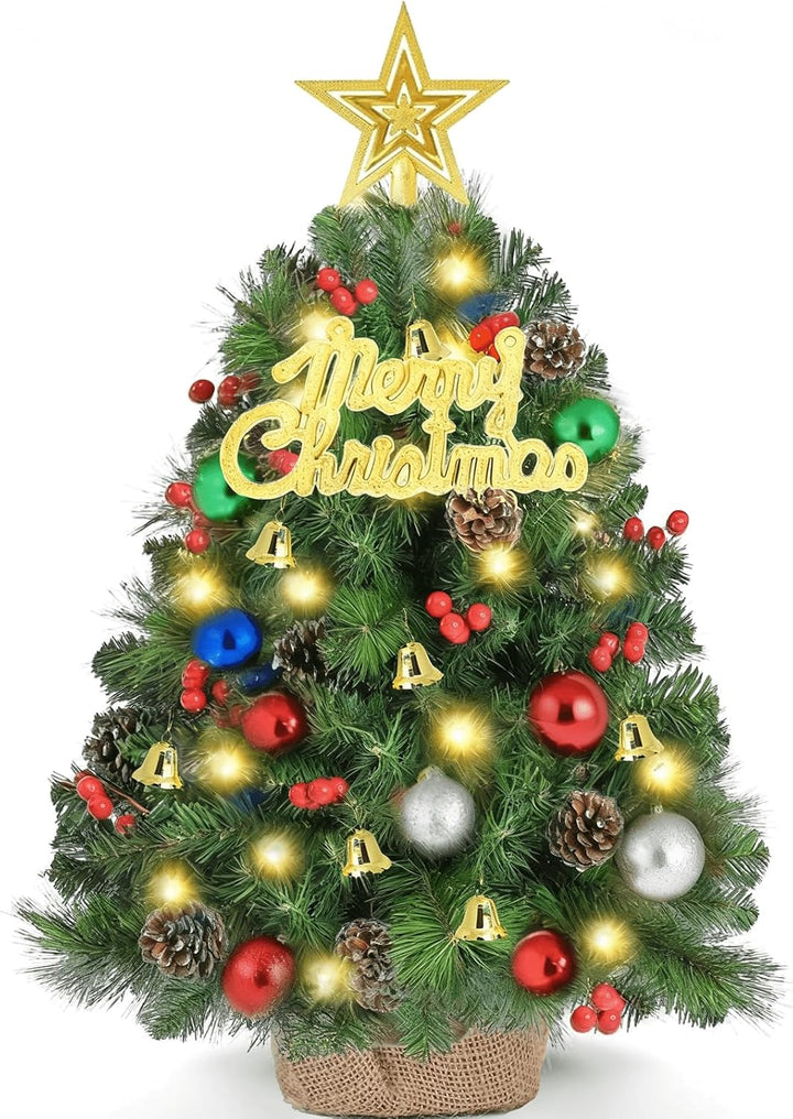 Mini Weihnachtsbaum klein-Künstlich mit 50 DIY Weihnachtsdekoration,60cm Kleiner Weihnachtsbaum Tisc