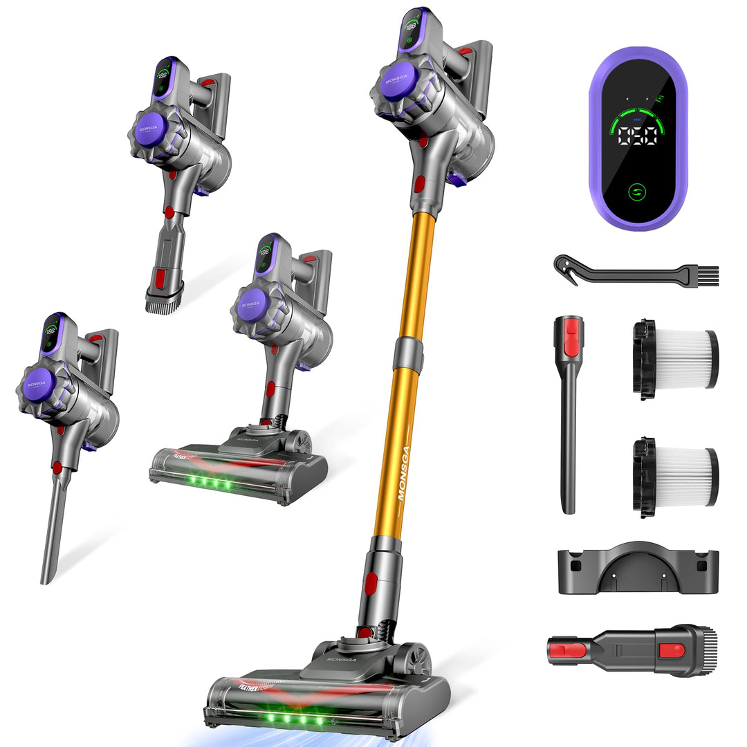MONSGA Akku Staubsauger Kabellos 45KPa/50Min mit Display,Bürstenloser Motor | Kabelloser Staubsauger