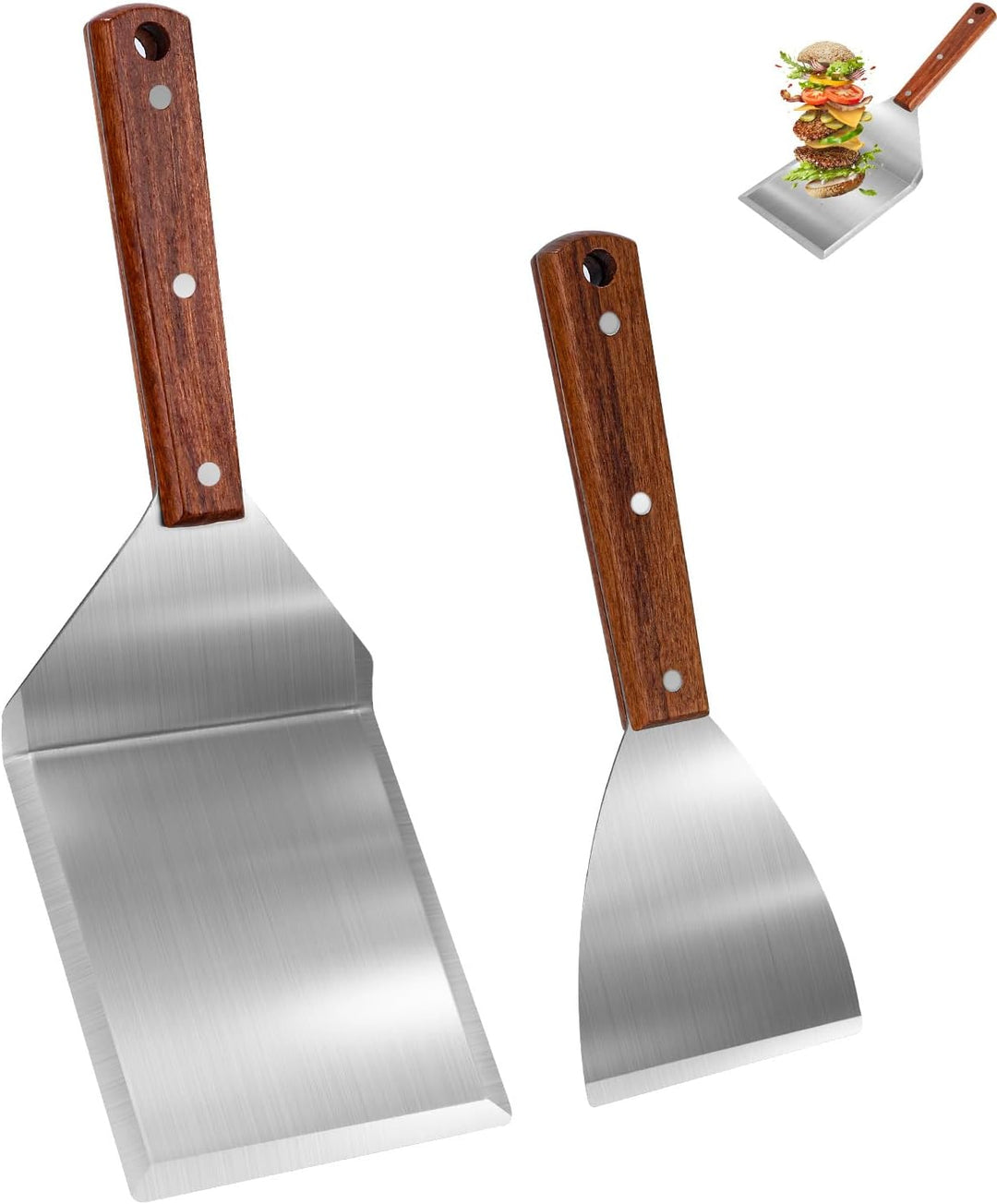 Kureny Grillspachtel Set aus Edelstahl,Grillspachtel Set mit Holzgriff,Kreativer Grillwender, Einzig