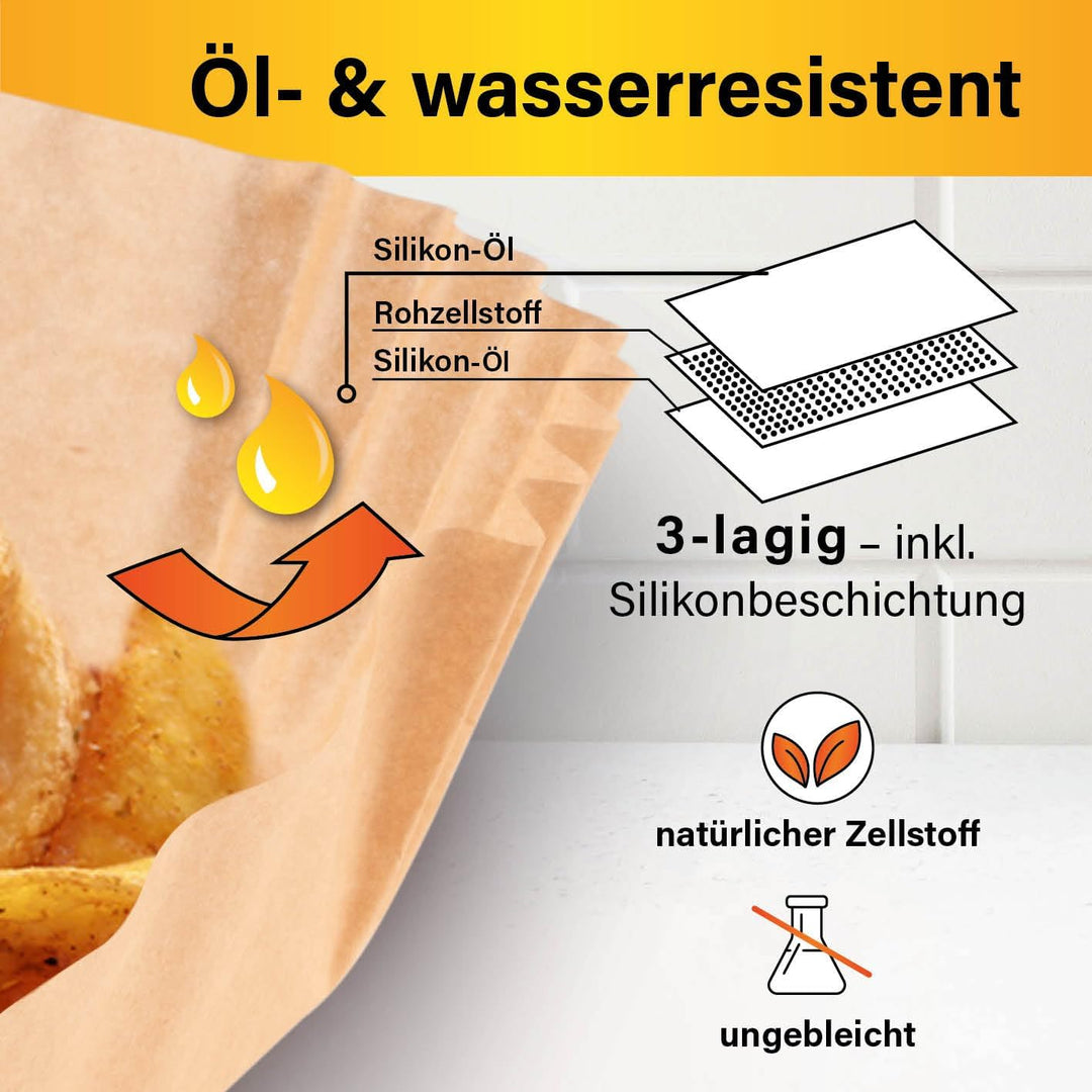GOURMETmaxx Backpapier für Heissluftfritteuse 2 bis 5 Liter | Backpapierschale antihaftbeschichtet &