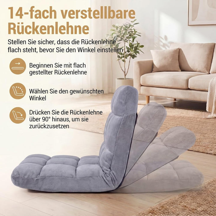 RELAX4LIFE Bodenstuhl klappbar, Bodensessel mit Liegefunktion (Grau) | Bodensitz mit Verstellbarer R