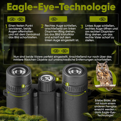 Adler Focus Fernglas 10x25 Erwachsene, Eagle-Eye-Technologie, HD Augenmuschel, BAK4+FMC, Feldstecher