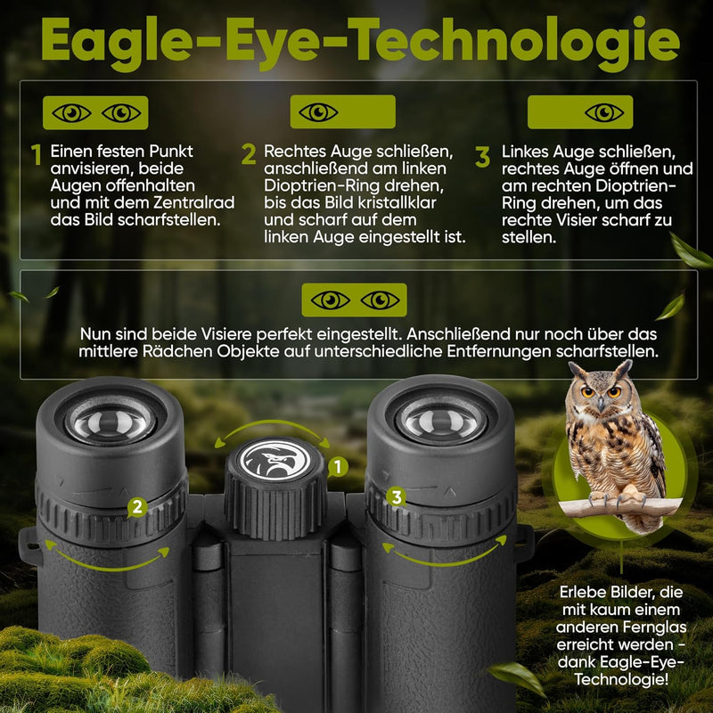 Adler Focus Fernglas 10x25 Erwachsene, Eagle-Eye-Technologie, HD Augenmuschel, BAK4+FMC, Feldstecher