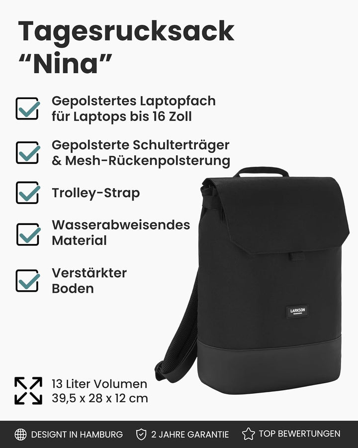 LARKSON Rucksack Damen Schwarz – Nina, Schwarz