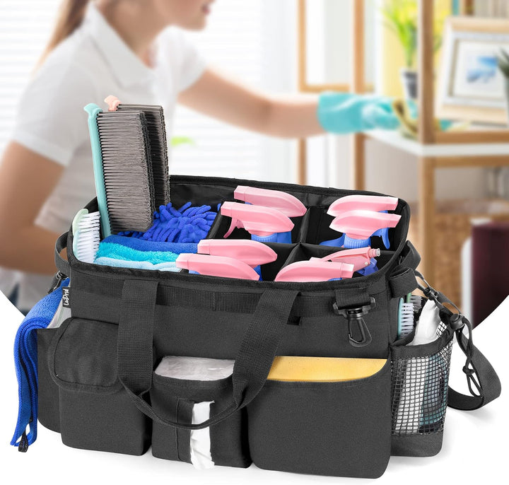 LoDrid Large Cleaning Caddy Bag with Detachable Divider, Wearable Cleaning Caddy Organizer with Hand