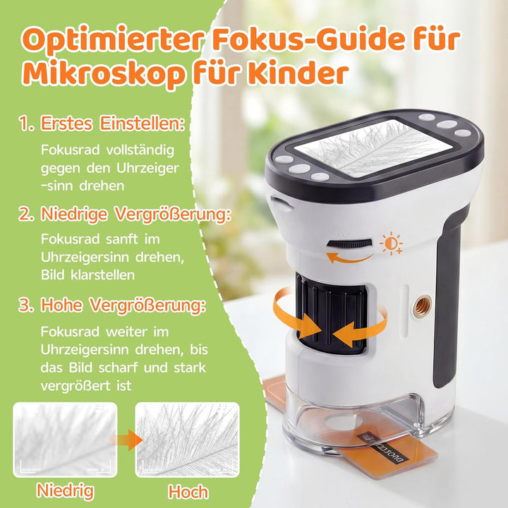 Digitales Mikroskop für Kinder mit 8GB Speicherkarte, 1000X Kinder Mikroskop mit 1080P HD 2,0" IPS‑B