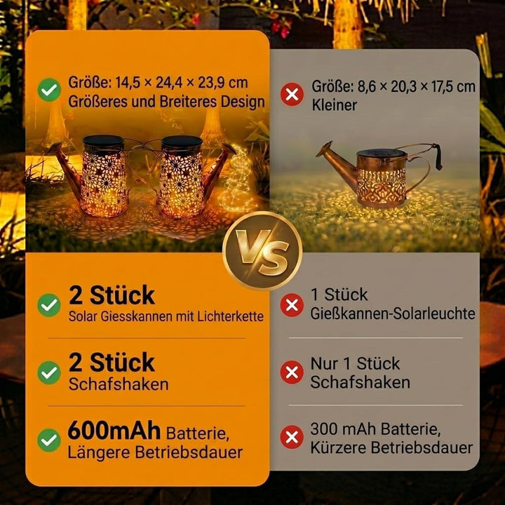 FLSEPAMB 2 Stück Solar Giesskanne mit Lichterkette Aussen Gartendeko, IP65 LED Solar Giesskanne mit