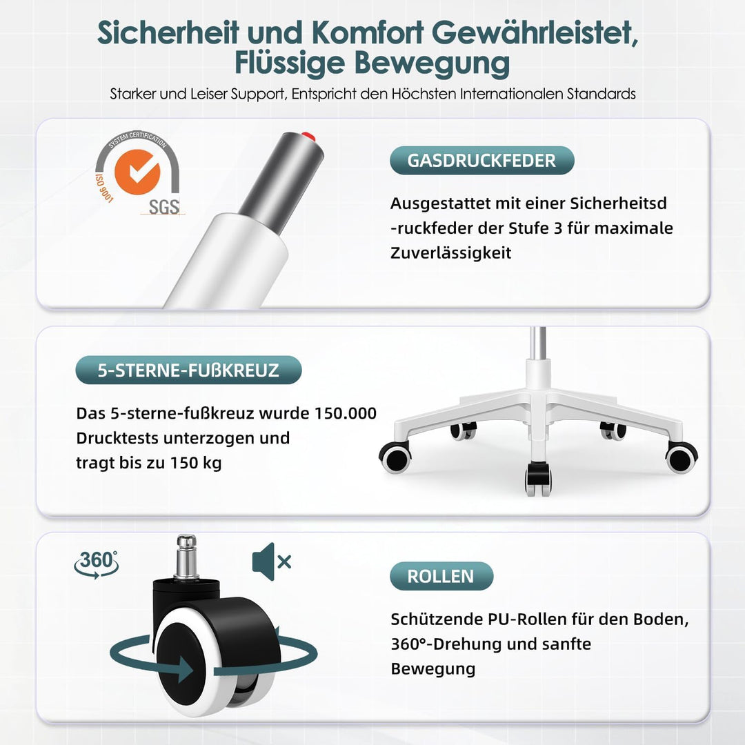Bürostuhl ergonomisch, Schreibtischsessel mit verstellbare Kopfstütze und Armlehnen, gepolsterte Lor