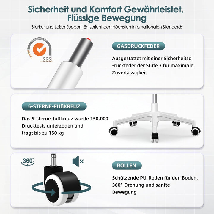 Bürostuhl ergonomisch, Schreibtischsessel mit verstellbare Kopfstütze und Armlehnen, gepolsterte Lor