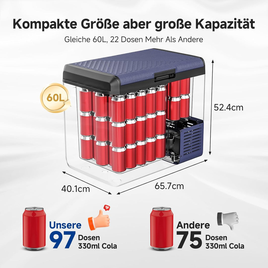 AAOBOSI Kompressor Kühlbox, 60L Auto Kühlbox 12V 230V, IPX4 Wasserdicht Kühlbox Elektrisch -20°C bis