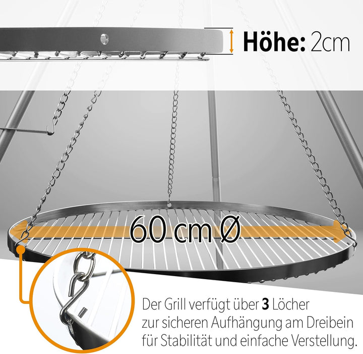 Brandsseller Edelstahl Grillrost Ø 60 cm Schwenkgrill geeignet AISI 201 rostfrei runder BBQ-Rost leb