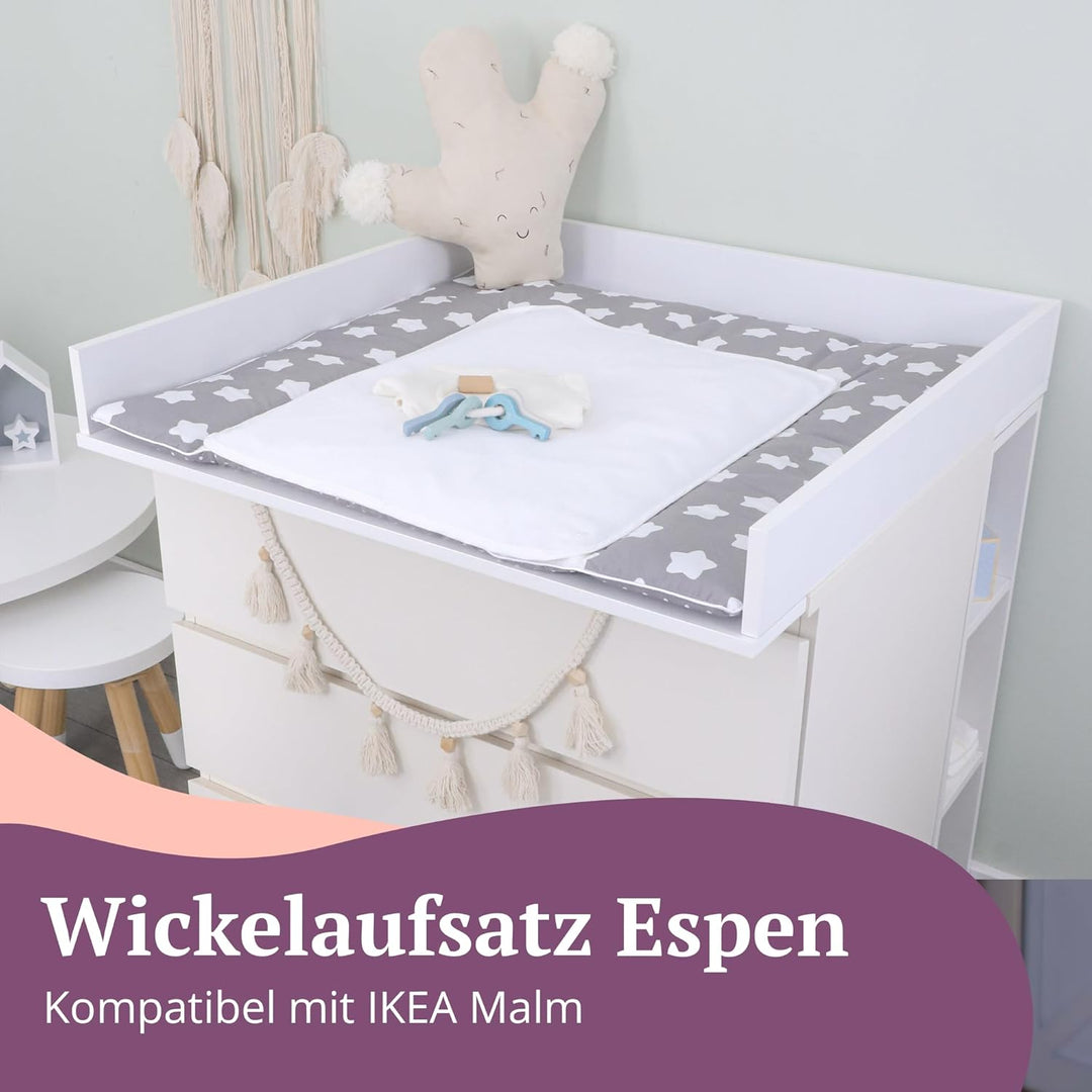 Puckdaddy® Espen | Wickelaufsatz passend für IKEA Malm Kommode u.Ä. | 80x78x10 cm | Wickelauflage au