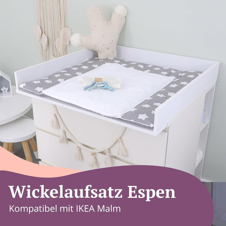 Puckdaddy® Espen | Wickelaufsatz passend für IKEA Malm Kommode u.Ä. | 80x78x10 cm | Wickelauflage au