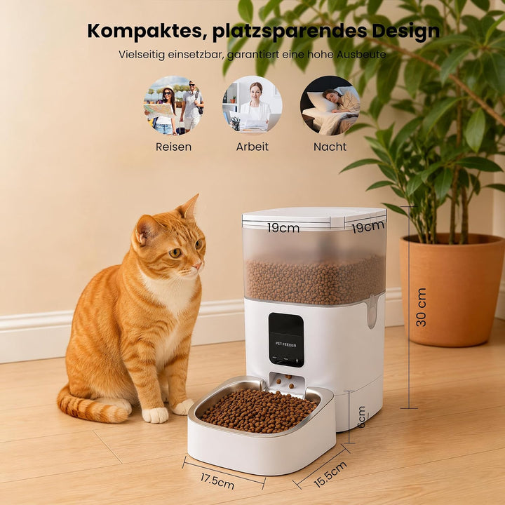Futterautomat Katze, 4L Katzenfutter Automat, 2,4 G WiFi Katzen Futterautomat mit APP Steuerung, Fut