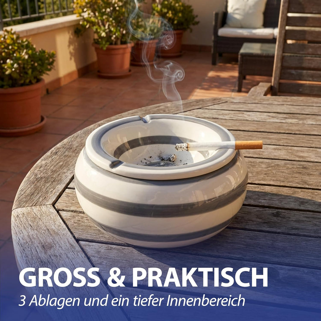 Roomando XXL Sturmaschenbecher Ø 23cm in grau-Weiss-gestreift Modell Gloomy Admiral