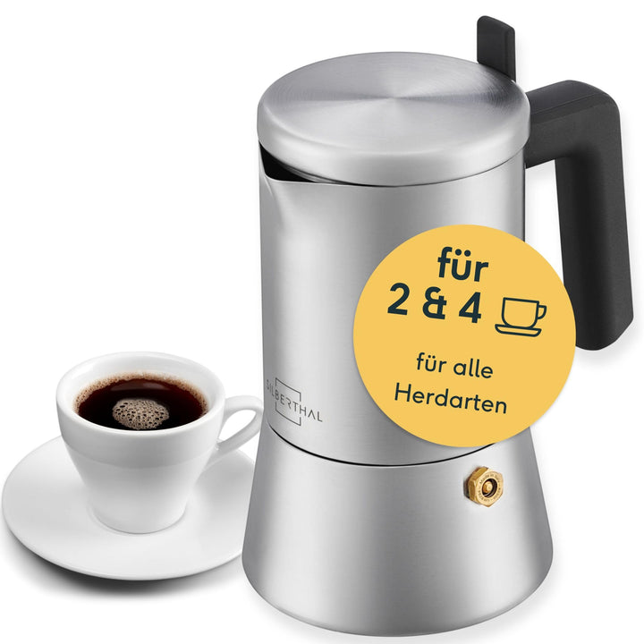SILBERTHAL Espressokocher Edelstahl 200 ml - 4 Tassen - Induktionsgeeignet – Kaffeekocher für jeden