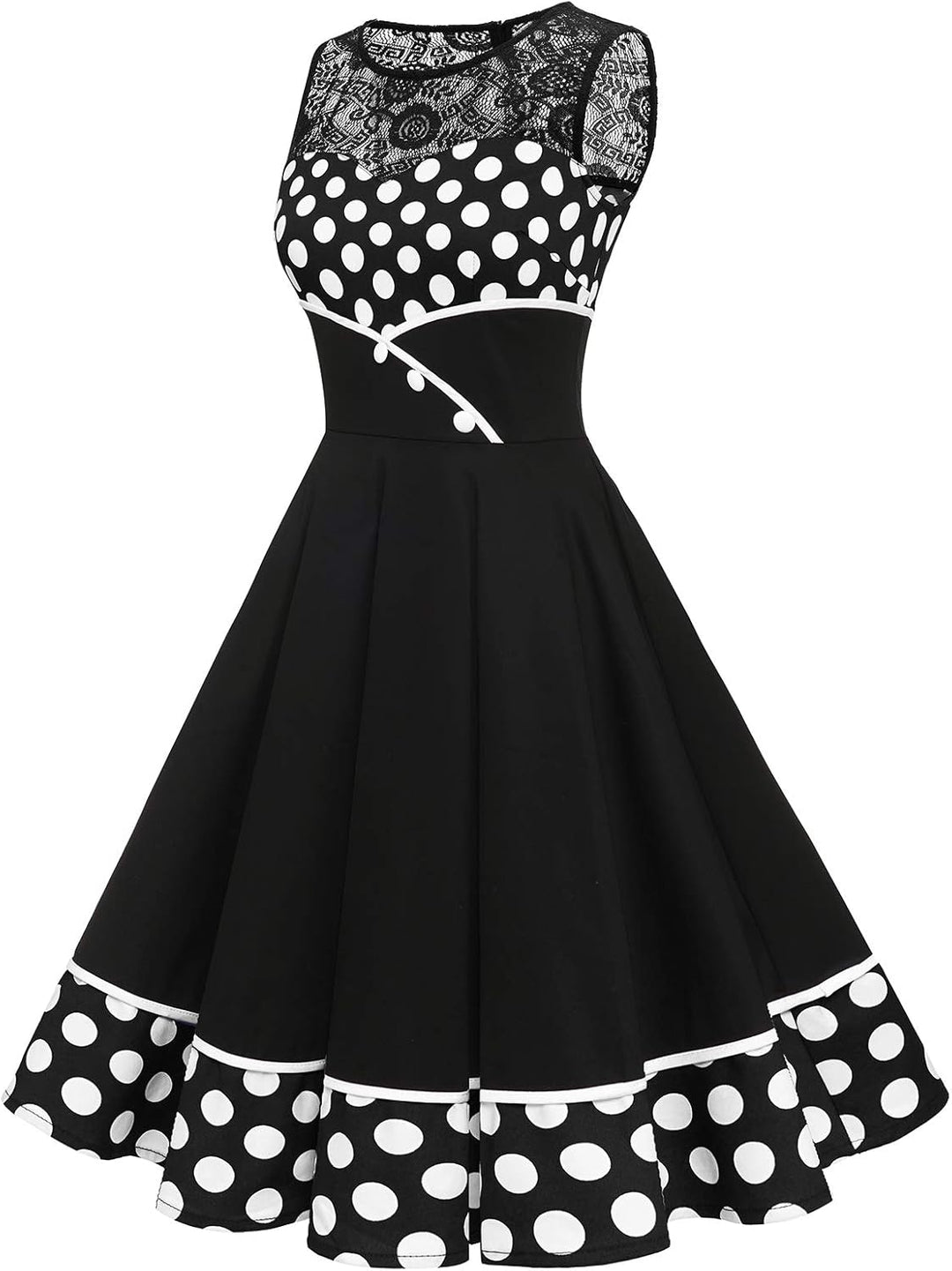 Bbonlinedress Damen Cocktailkleid Rockabilly Spitzenkleid 50er Retro Vintage Faltenrock Elegant Ärme