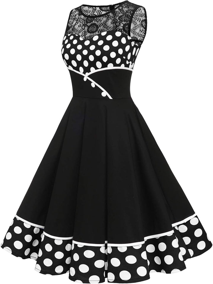 Bbonlinedress Damen Cocktailkleid Rockabilly Spitzenkleid 50er Retro Vintage Faltenrock Elegant Ärme