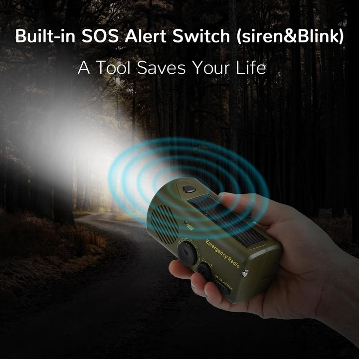 Notfallfunk, tragbares Handkurbelradio mit AM/FM, 3000 mAh wiederaufladbare Powerbank, SOS-Alarm, LE