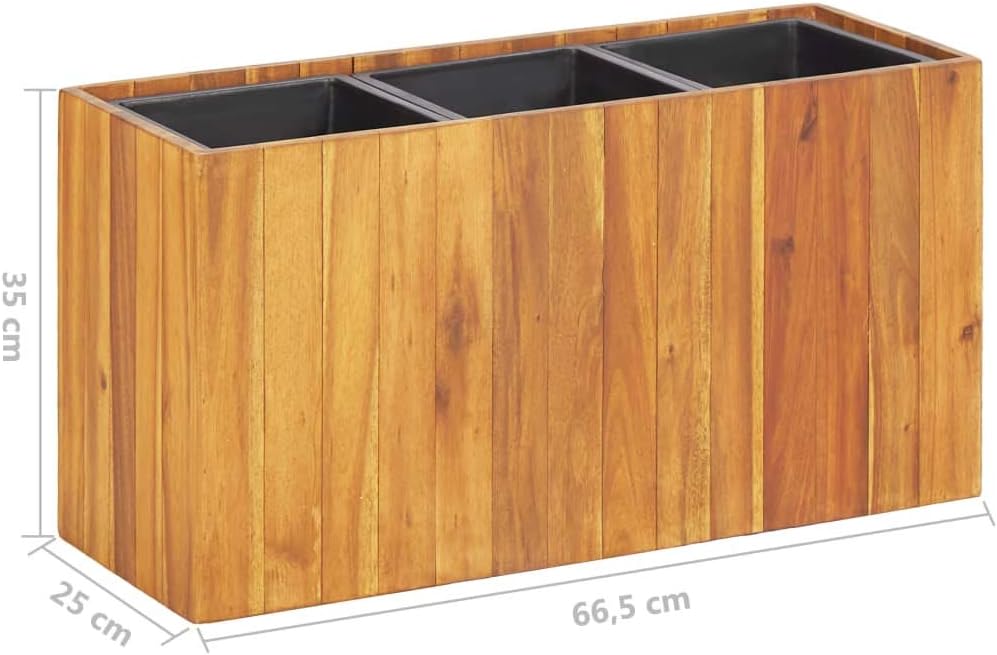 vidaXL Akazienholz Massiv Hochbeet mit 3 Töpfen Blumentopf Blumenkübel Übertopf Pflanzgefäss Blumenk
